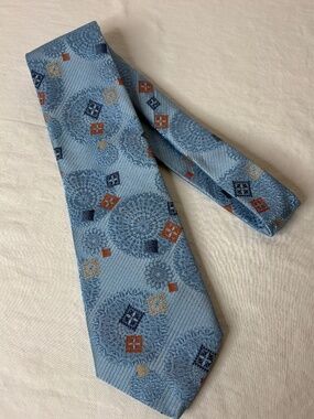 Vintage Richman Brothers Polyester Tie Wide Blue Groovy Geometric Retro